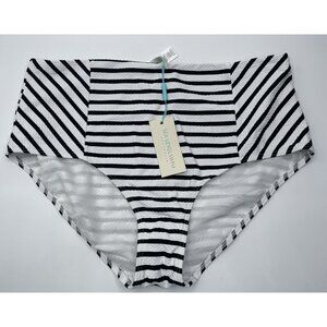 Sea Level Swim‎ Bikini Bottom Womens Size 12 White Black Striped Panelled High